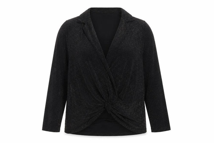Monsoon Women Black Silver Sparkle Wrap Knit Top UK 18 Long Sleeve