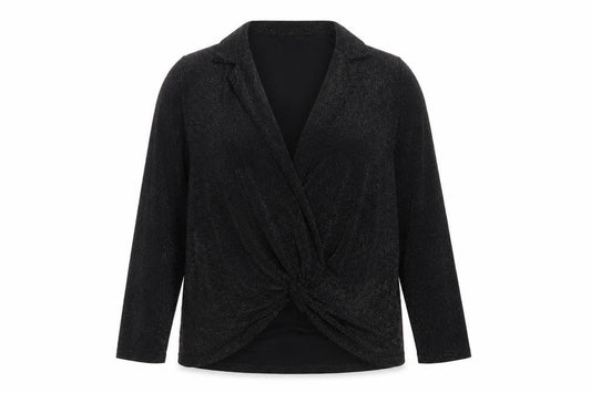 Monsoon Women Black Silver Sparkle Wrap Knit Top UK 18 Long Sleeve
