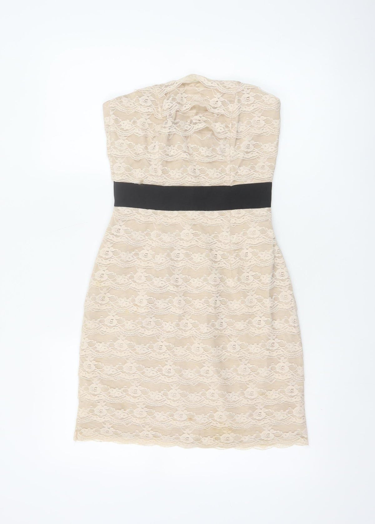 H&M Women Beige Lace Fit & Flare Strapless Dress UK 6 Wedding Party