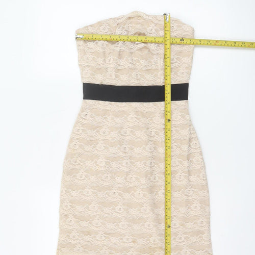 H&M Women Beige Lace Fit & Flare Strapless Dress UK 6 Wedding Party