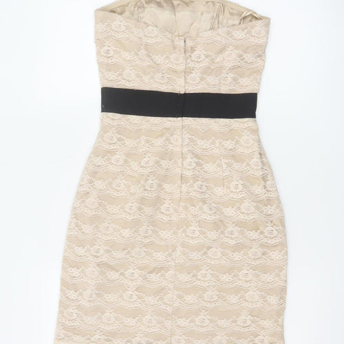H&M Women Beige Lace Fit & Flare Strapless Dress UK 6 Wedding Party