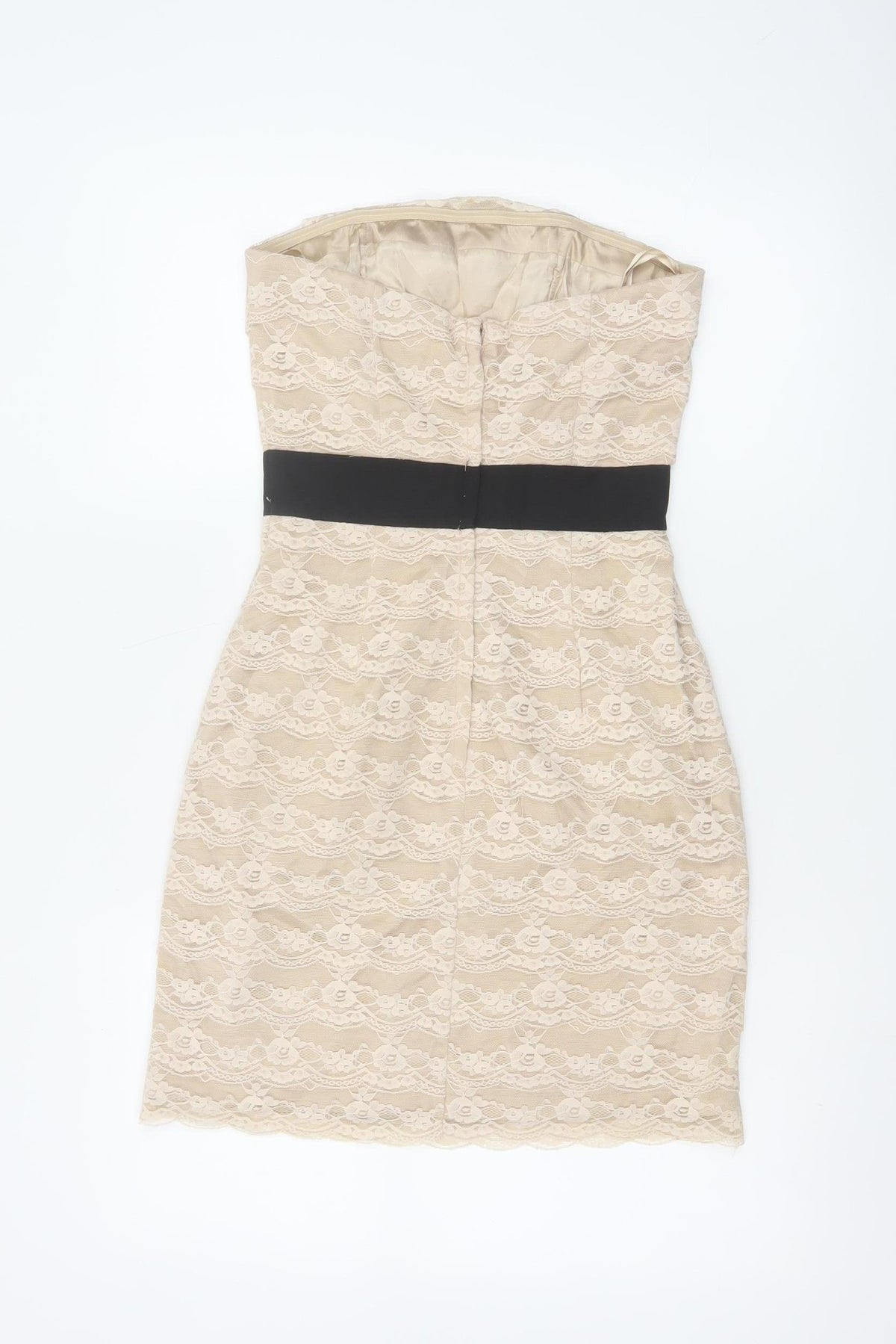 H&M Women Beige Lace Fit & Flare Strapless Dress UK 6 Wedding Party