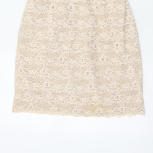 H&M Women Beige Lace Fit & Flare Strapless Dress UK 6 Wedding Party