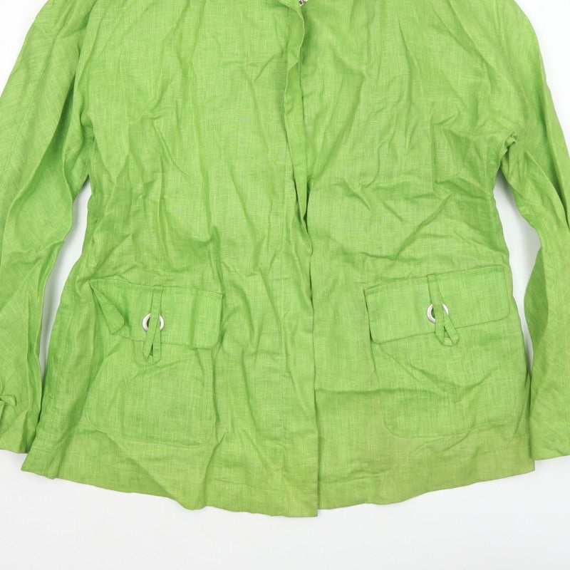 Adolfo Dominguez Women Green M Linen Zip Utility Jacket Cotton Lined