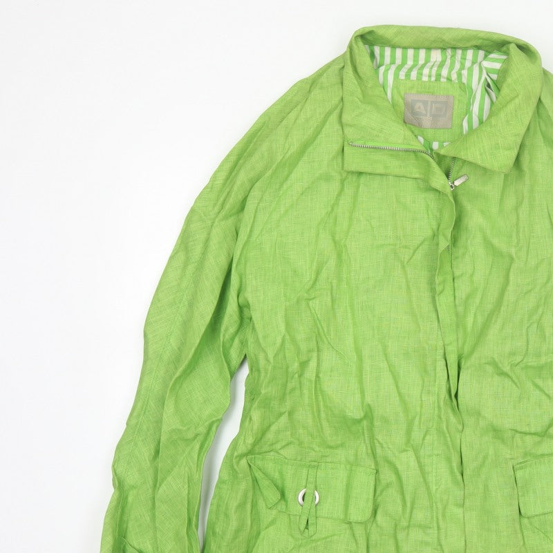 Adolfo Dominguez Women Green M Linen Zip Utility Jacket Cotton Lined