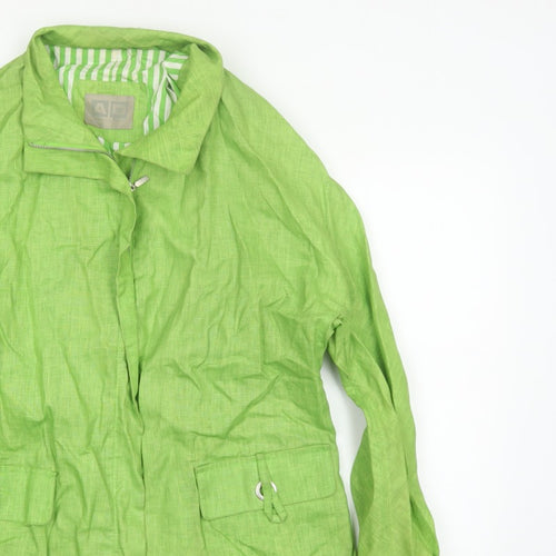 Adolfo Dominguez Women Green M Linen Zip Utility Jacket Cotton Lined