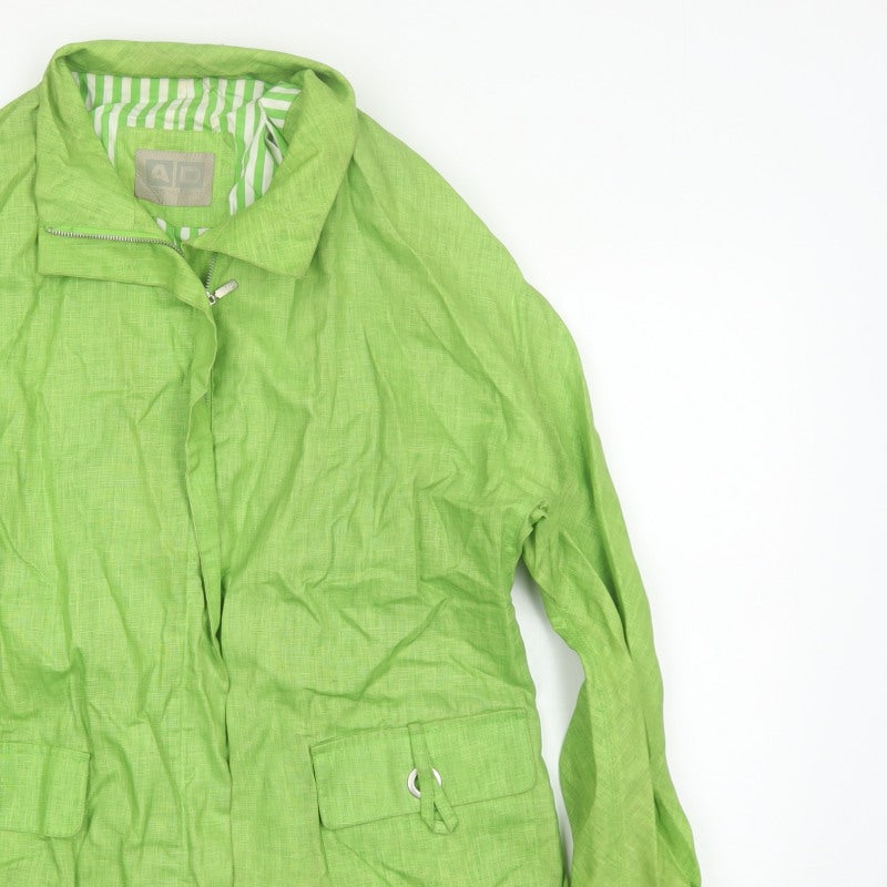 Adolfo Dominguez Women Green M Linen Zip Utility Jacket Cotton Lined