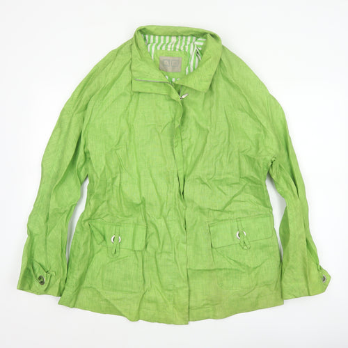 Adolfo Dominguez Women Green M Linen Zip Utility Jacket Cotton Lined