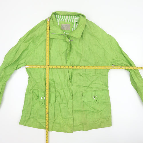 Adolfo Dominguez Women Green M Linen Zip Utility Jacket Cotton Lined