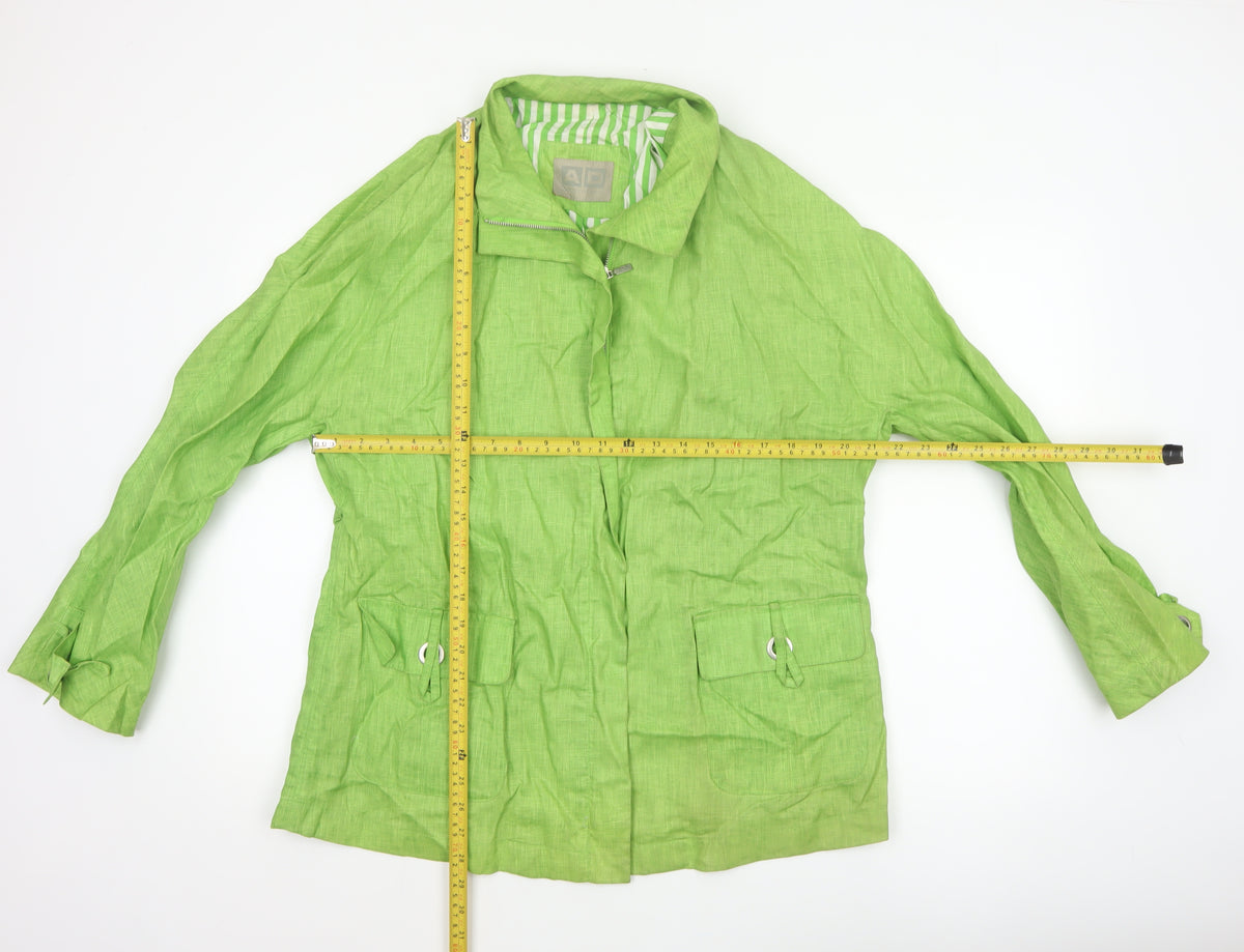 Adolfo Dominguez Women Green M Linen Zip Utility Jacket Cotton Lined