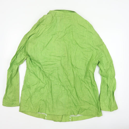 Adolfo Dominguez Women Green M Linen Zip Utility Jacket Cotton Lined