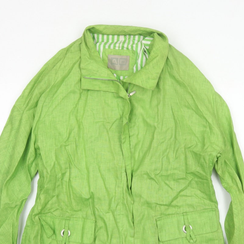 Adolfo Dominguez Women Green M Linen Zip Utility Jacket Cotton Lined