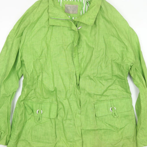 Adolfo Dominguez Women Green M Linen Zip Utility Jacket Cotton Lined