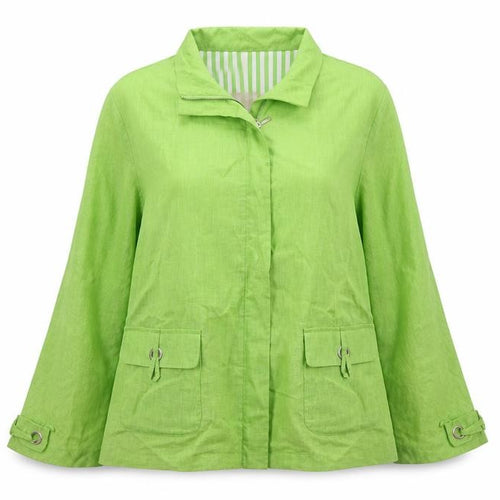 Adolfo Dominguez Women Green M Linen Zip Utility Jacket Cotton Lined