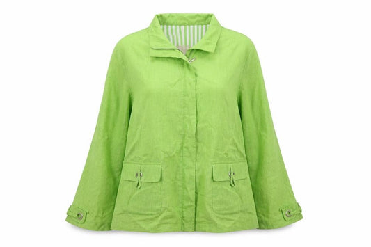 Adolfo Dominguez Women Green M Linen Zip Utility Jacket Cotton Lined