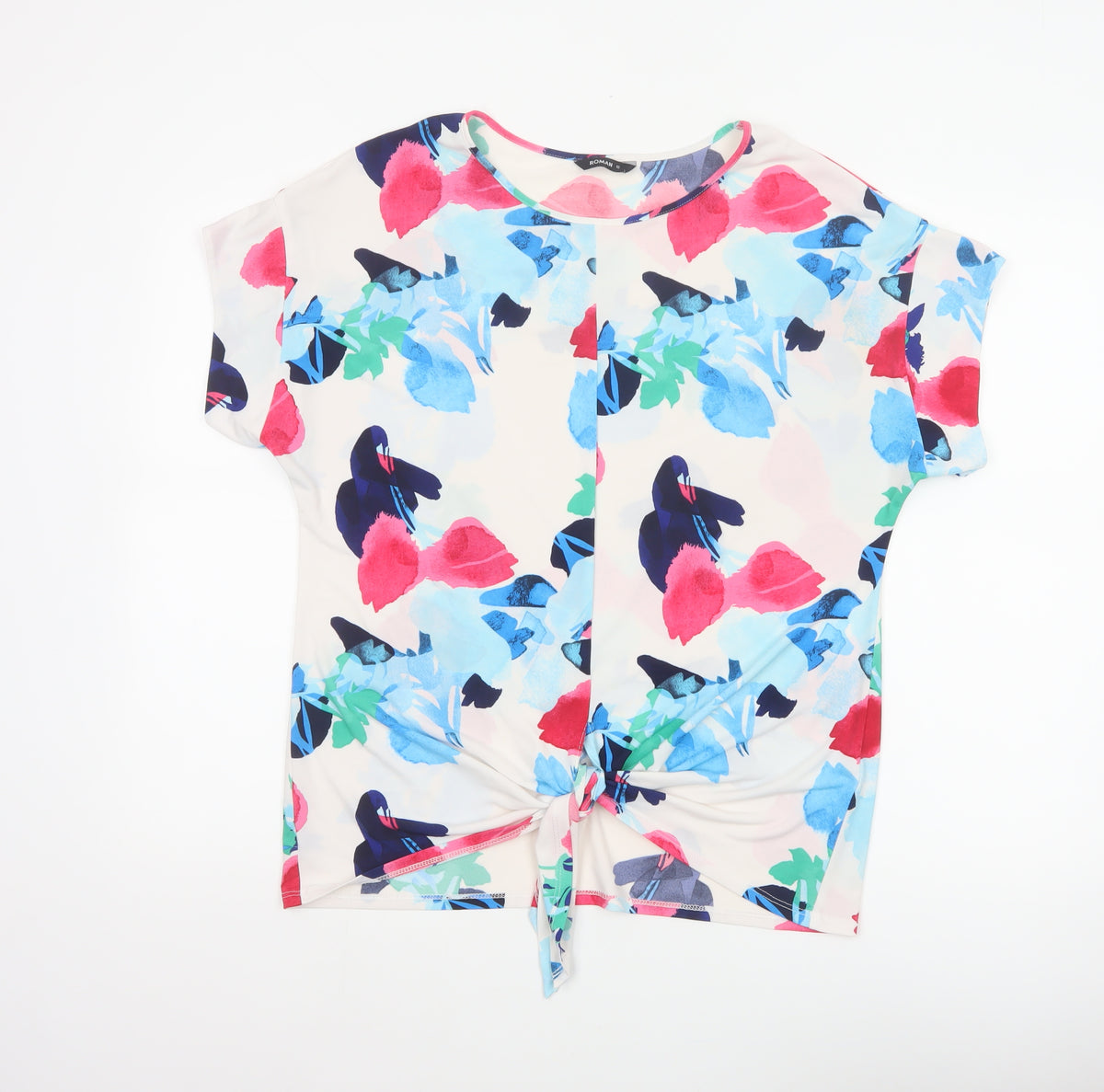Roman Women Multicoloured Floral Tie Front Basic T-Shirt UK 12