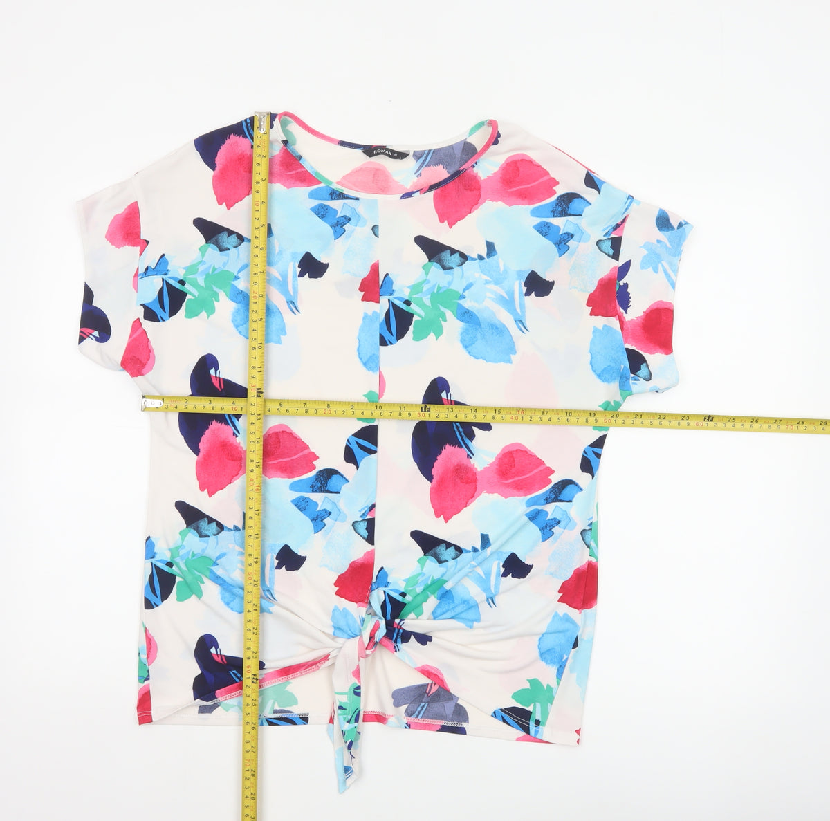Roman Women Multicoloured Floral Tie Front Basic T-Shirt UK 12