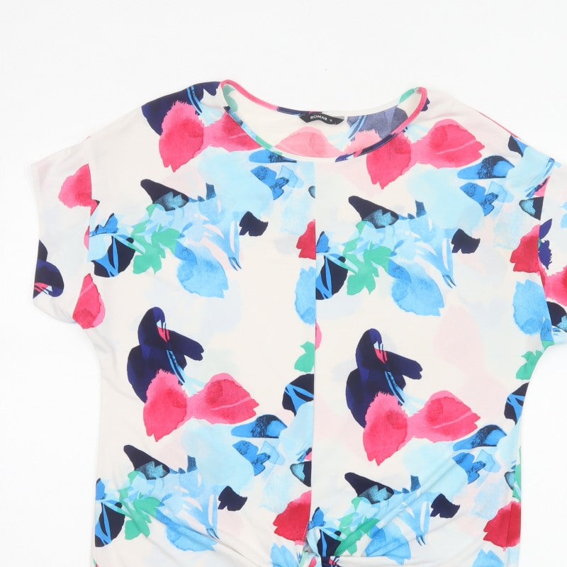 Roman Women Multicoloured Floral Tie Front Basic T-Shirt UK 12