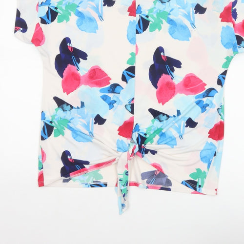 Roman Women Multicoloured Floral Tie Front Basic T-Shirt UK 12