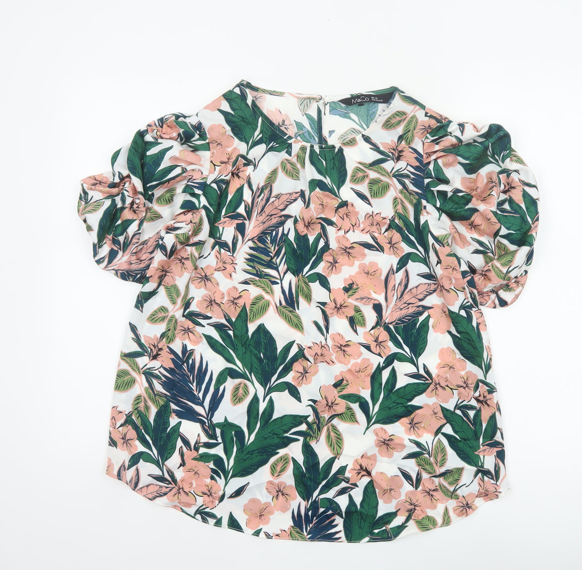 M&Co Women Multicoloured Floral Puff Sleeve Blouse UK 14
