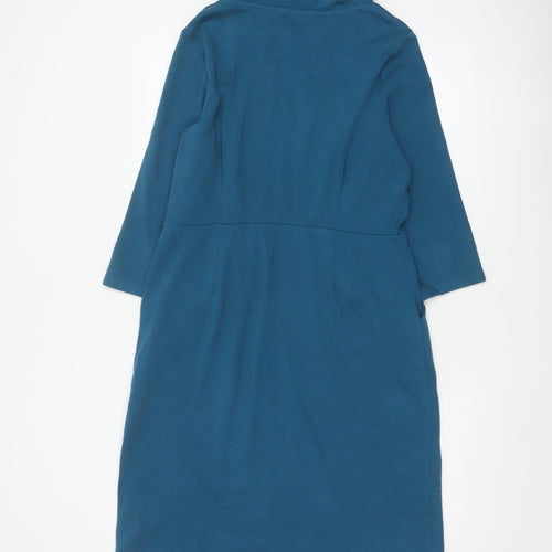 Seasalt Cornwall Women Blue UK 14 Cleats Shift Dress Cowl Neck Pockets