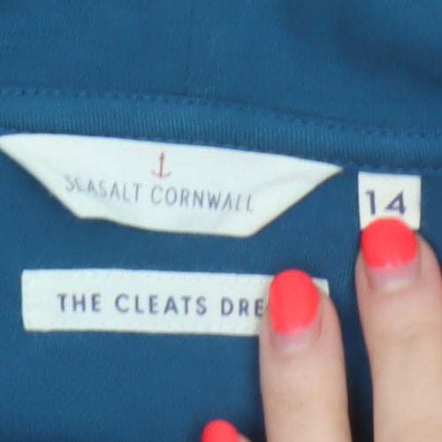 Seasalt Cornwall Women Blue UK 14 Cleats Shift Dress Cowl Neck Pockets