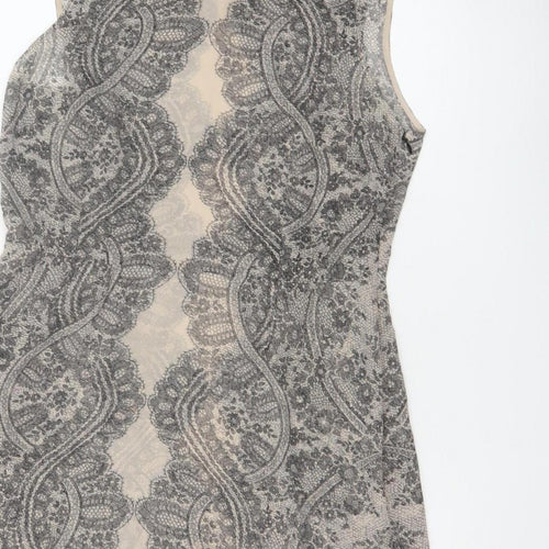 Hobbs Women’s Beige Black Lace Collar Knee Length Sheath Dress UK 12
