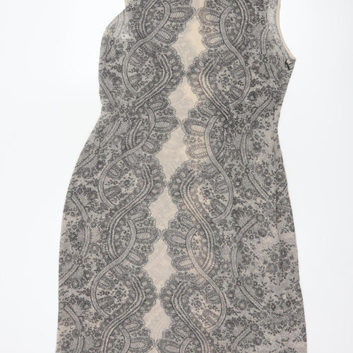Hobbs Women’s Beige Black Lace Collar Knee Length Sheath Dress UK 12