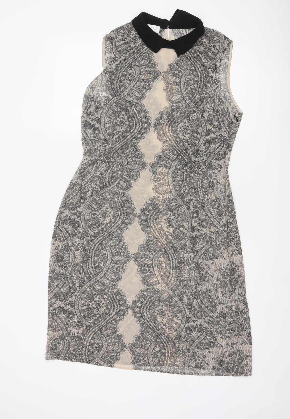 Hobbs Women’s Beige Black Lace Collar Knee Length Sheath Dress UK 12