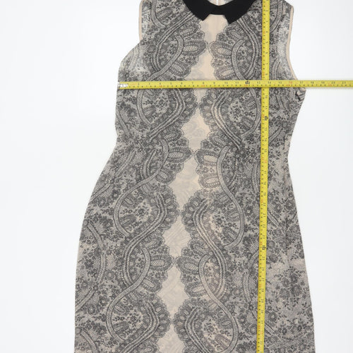 Hobbs Women’s Beige Black Lace Collar Knee Length Sheath Dress UK 12