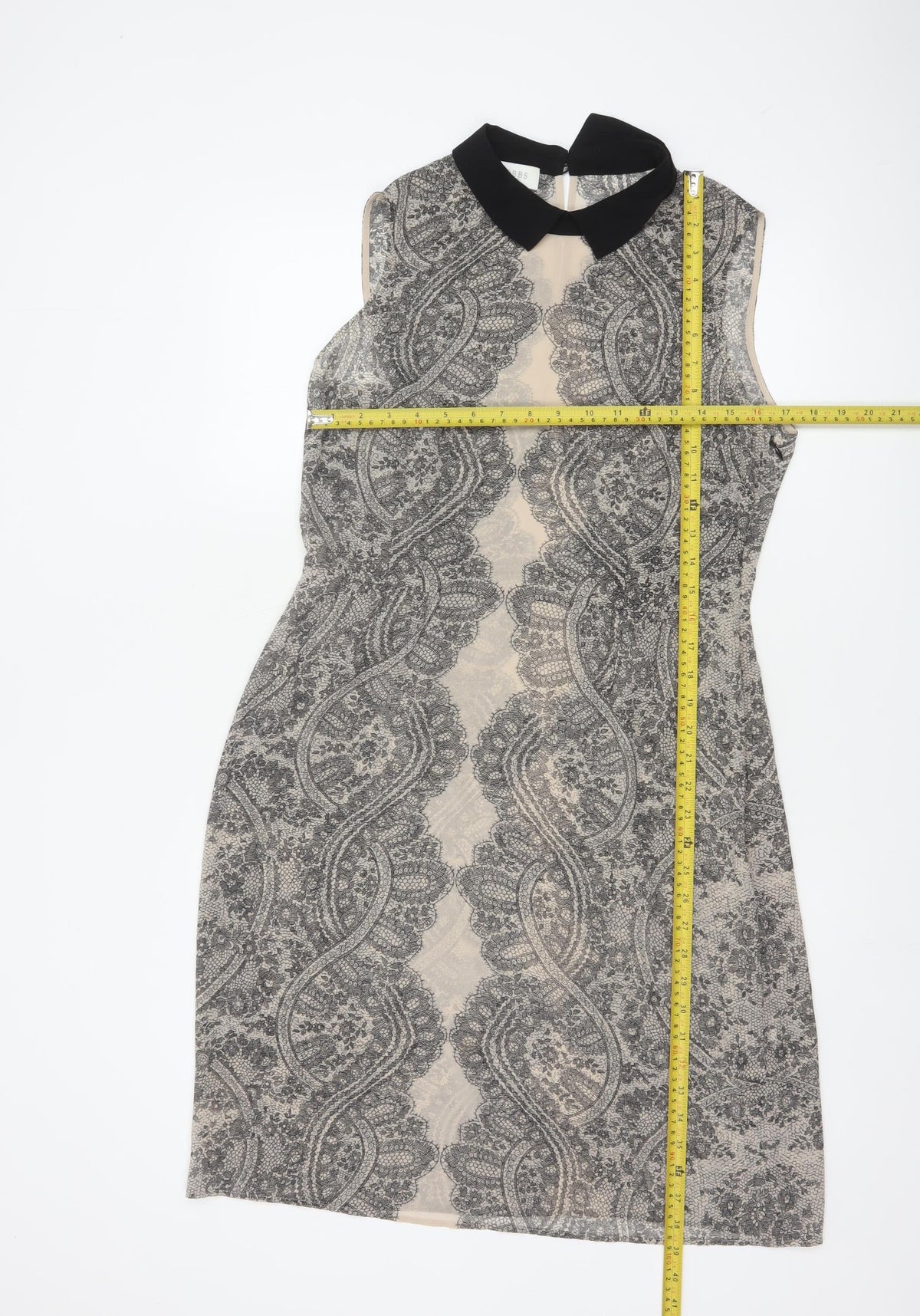 Hobbs Women’s Beige Black Lace Collar Knee Length Sheath Dress UK 12