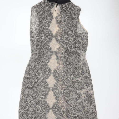 Hobbs Women’s Beige Black Lace Collar Knee Length Sheath Dress UK 12