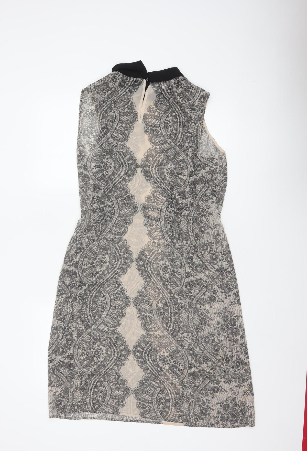 Hobbs Women’s Beige Black Lace Collar Knee Length Sheath Dress UK 12