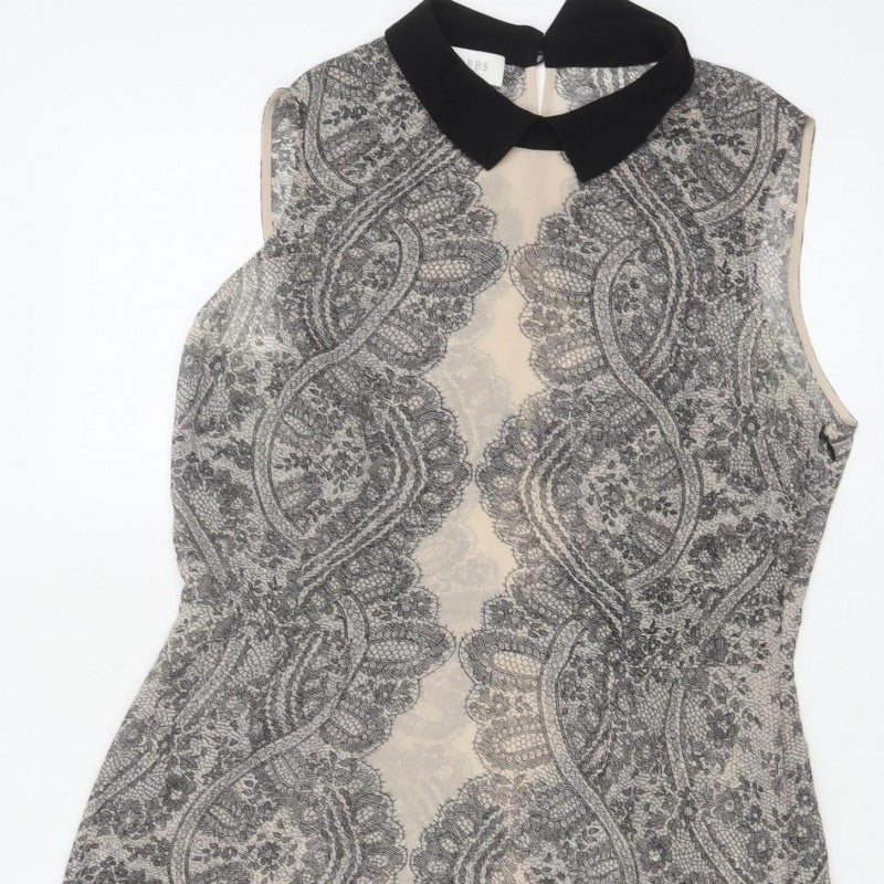 Hobbs Women’s Beige Black Lace Collar Knee Length Sheath Dress UK 12