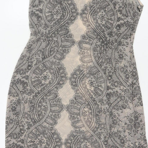 Hobbs Women’s Beige Black Lace Collar Knee Length Sheath Dress UK 12
