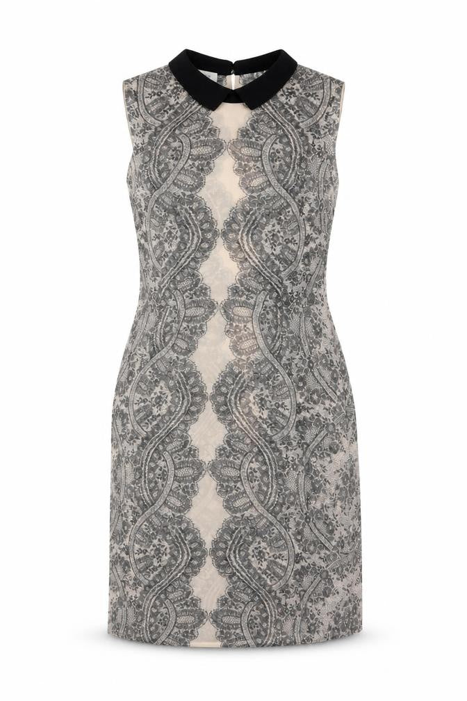 Hobbs Women’s Beige Black Lace Collar Knee Length Sheath Dress UK 12