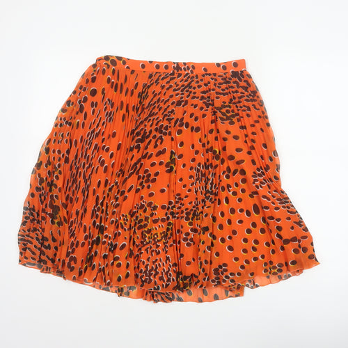 Whistles Women's Orange UK 12 Pleated Polka Dot Chiffon Skirt
