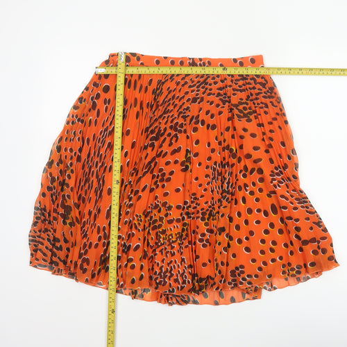 Whistles Women's Orange UK 12 Pleated Polka Dot Chiffon Skirt