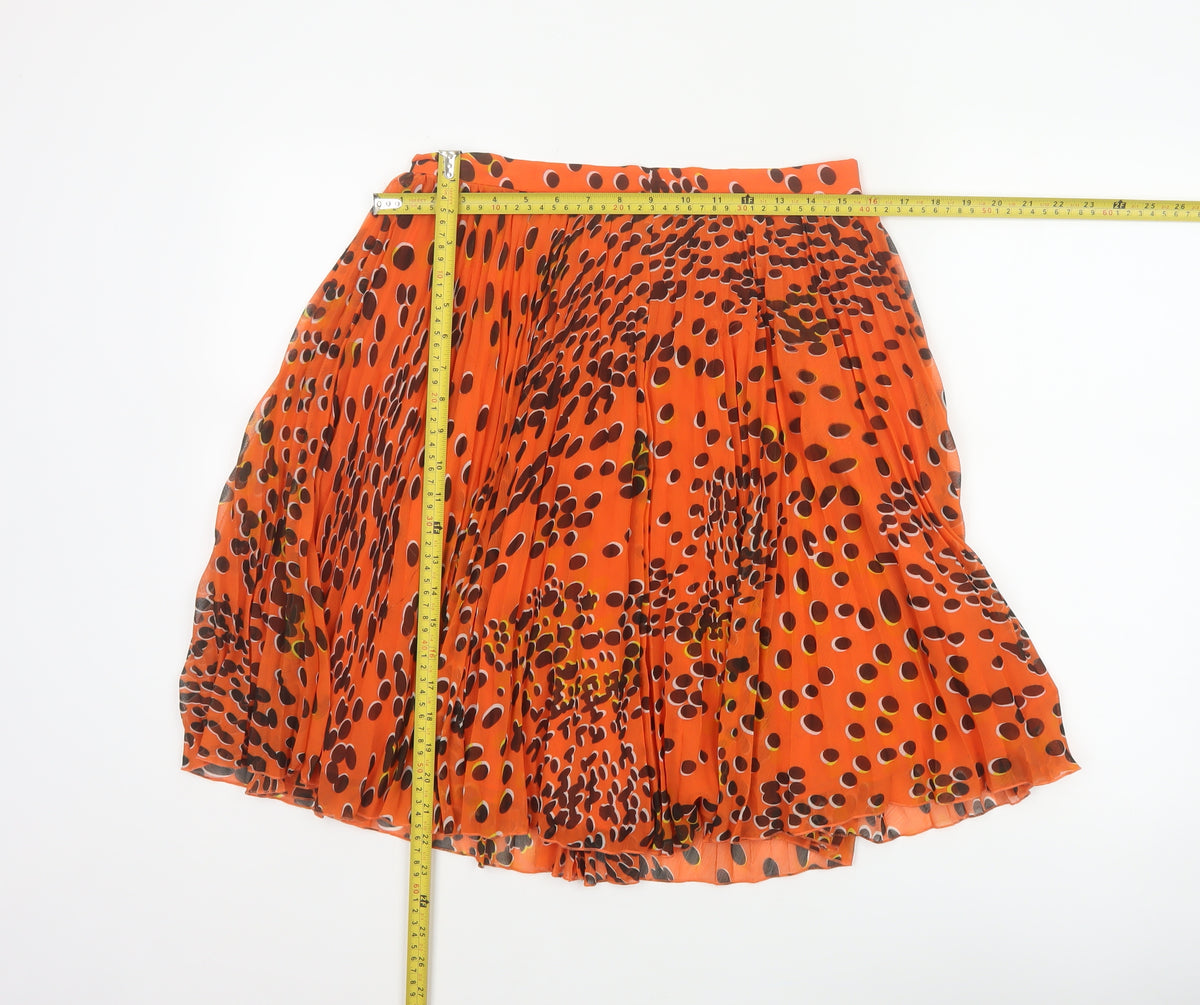 Whistles Women's Orange UK 12 Pleated Polka Dot Chiffon Skirt