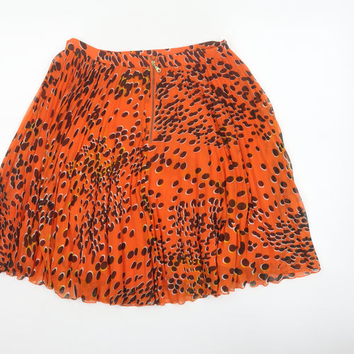 Whistles Women's Orange UK 12 Pleated Polka Dot Chiffon Skirt