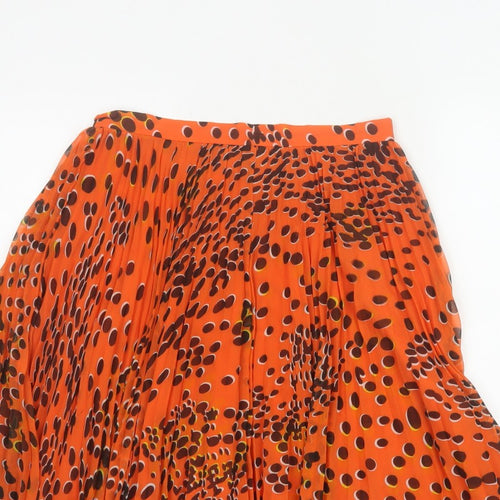 Whistles Women's Orange UK 12 Pleated Polka Dot Chiffon Skirt