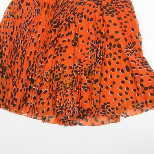 Whistles Women's Orange UK 12 Pleated Polka Dot Chiffon Skirt