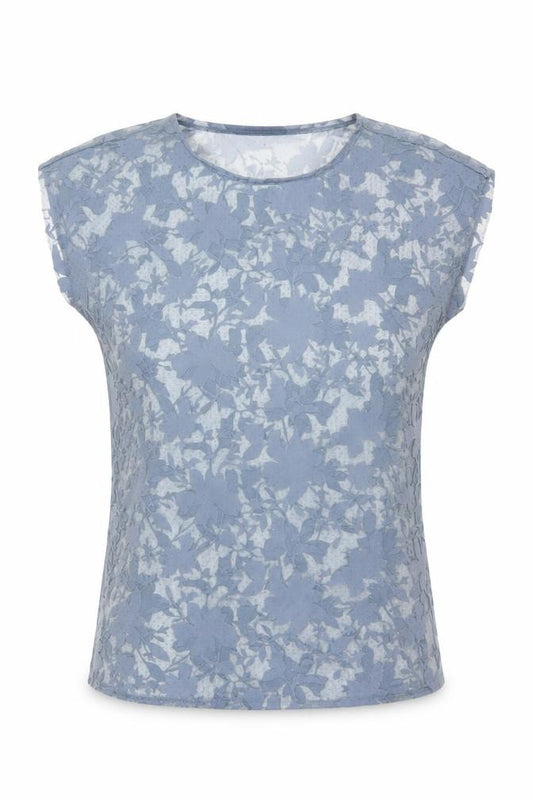 New Look Women Blue Floral Sheer Glitter Basic T-Shirt UK 12