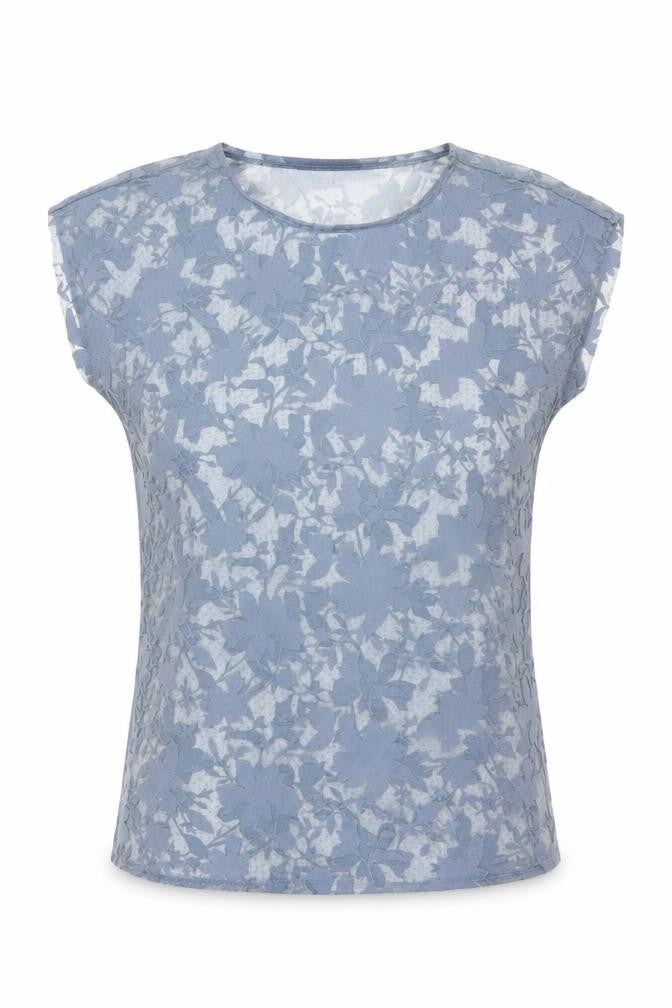 New Look Women Blue Floral Sheer Glitter Basic T-Shirt UK 12