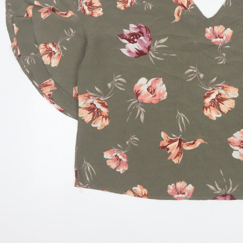 Blue Vanilla Women Green Floral V-Neck Flutter Sleeve Blouse M