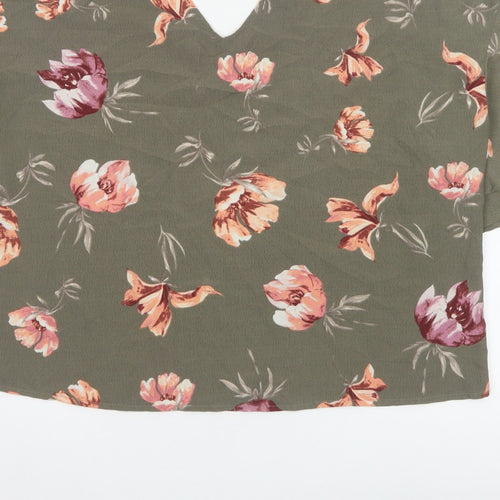 Blue Vanilla Women Green Floral V-Neck Flutter Sleeve Blouse M