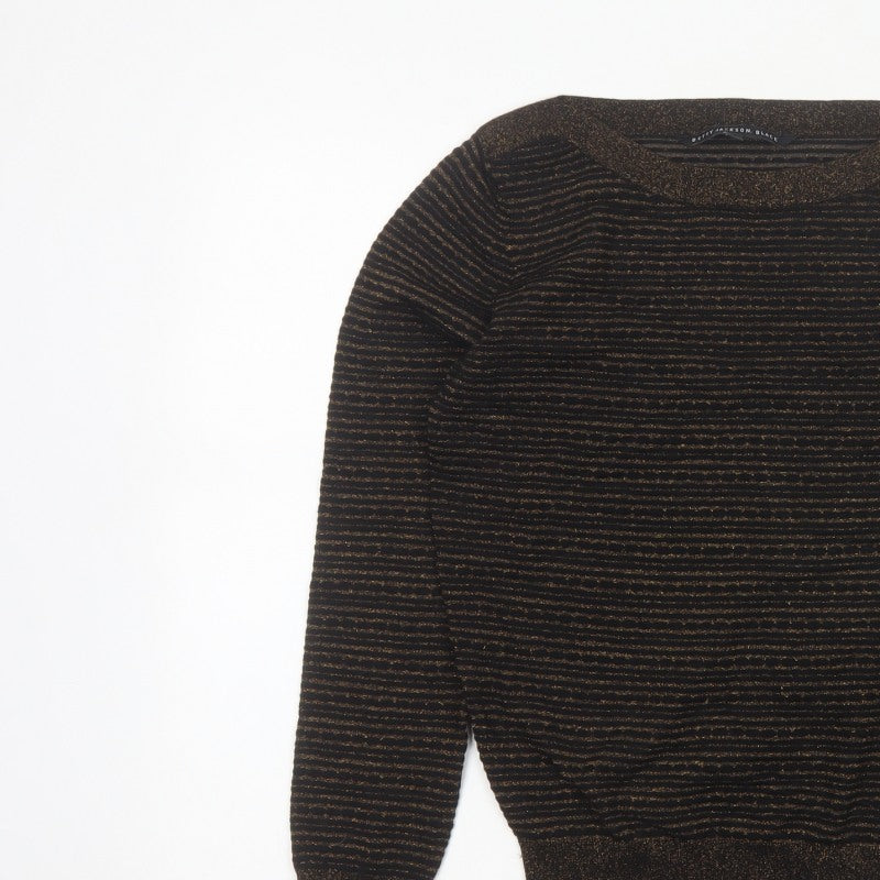 Betty Jackson Black Women’s Black Gold Striped Glitter Knit Jumper UK 10