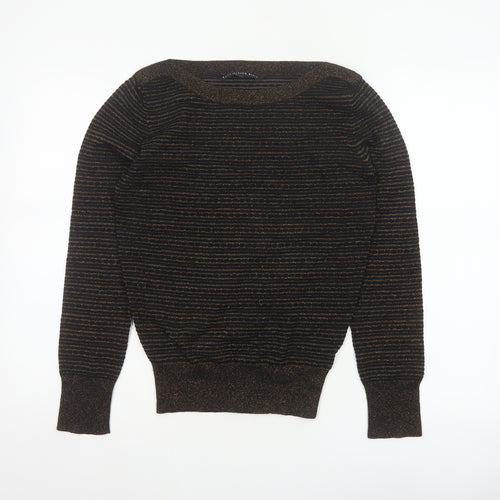 Betty Jackson Black Women’s Black Gold Striped Glitter Knit Jumper UK 10