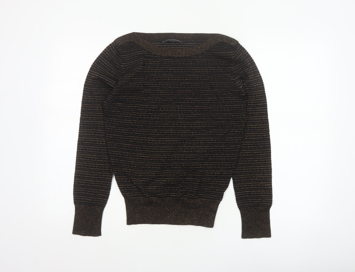 Betty Jackson Black Women’s Black Gold Striped Glitter Knit Jumper UK 10