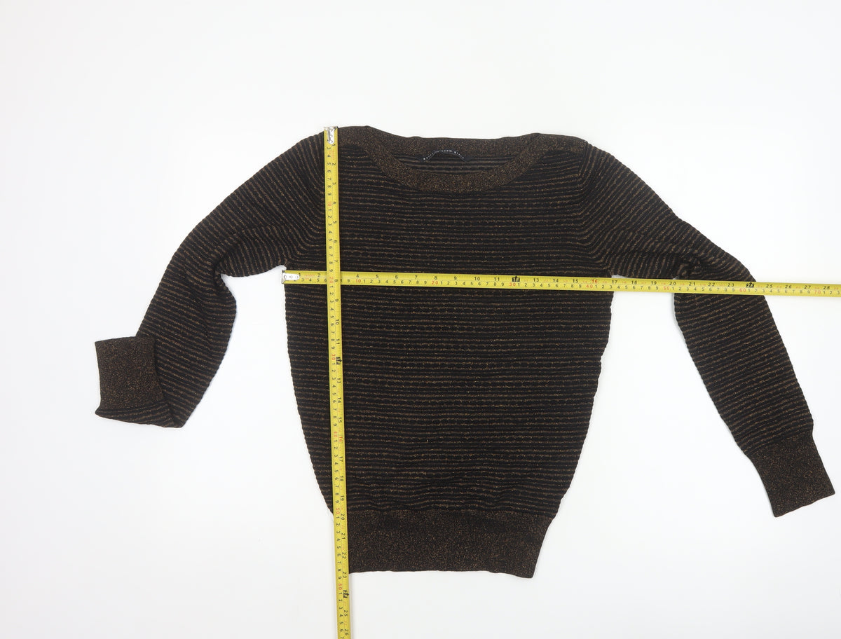 Betty Jackson Black Women’s Black Gold Striped Glitter Knit Jumper UK 10